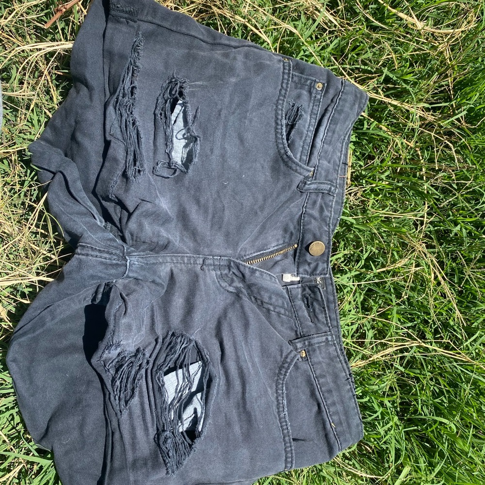 Distressed Black Denim Shorts
